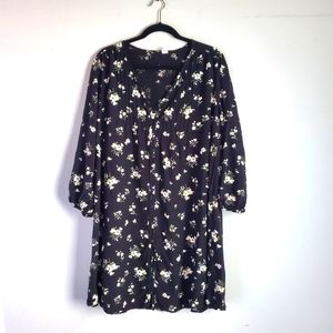 Old Navy Floral Midi Dress Women's L Black Button Down Boho Cottagecore